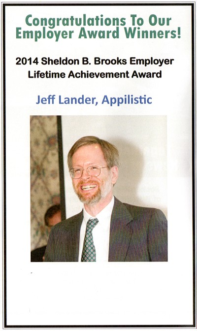 Jeff Lander, winner of the 2014 Sheldon B. Brooks Employment Lifetime Achievement Award