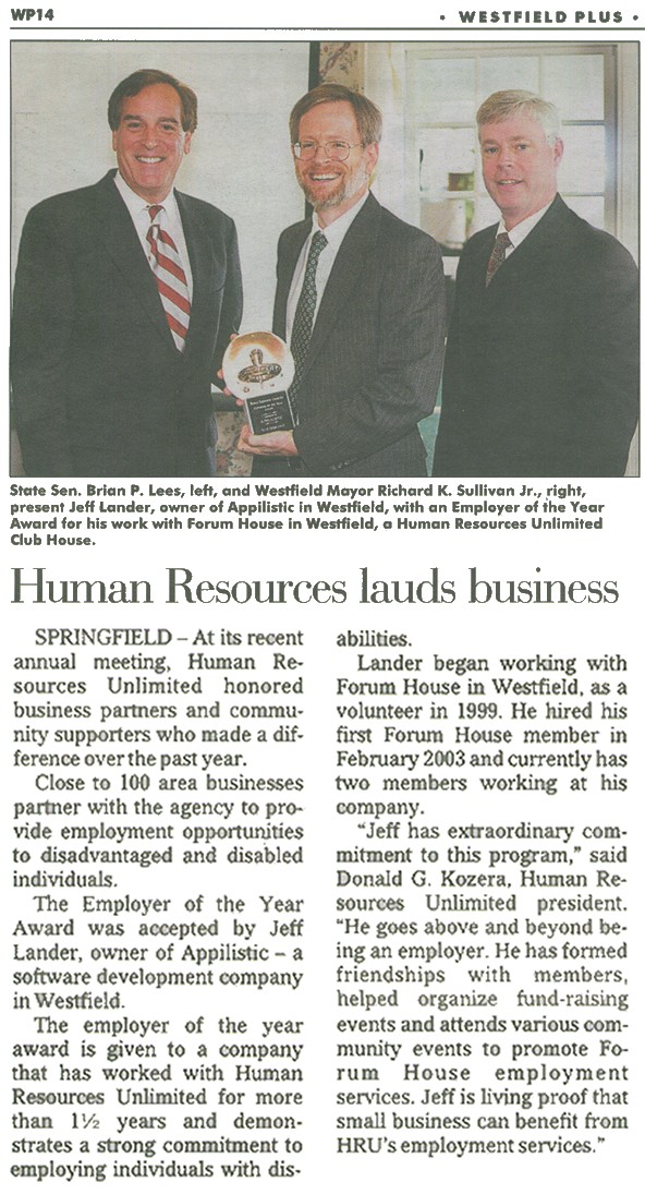 Employer of the Year newspaper clipping