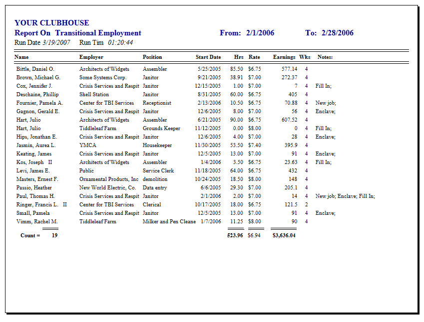 Transitional Employment report