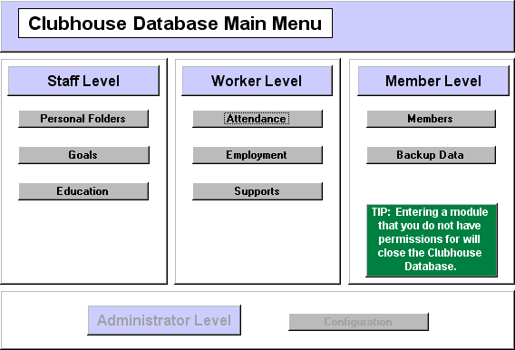 Clubhouse Database Main Menu