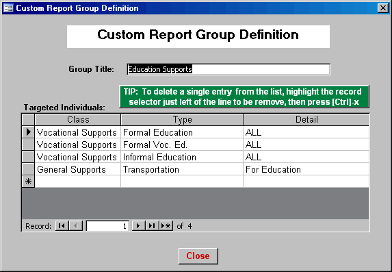 Custom Report Generator menu